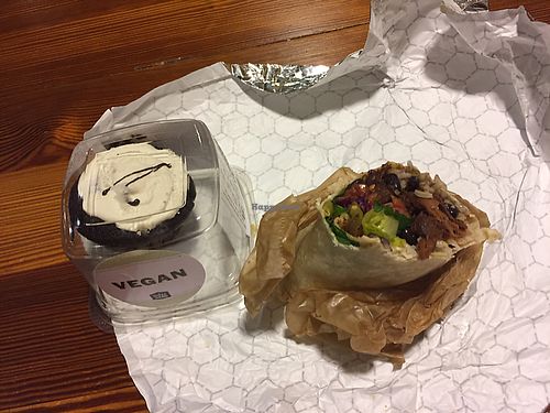 pulled jackfruit burrito and vegan cupcake at Whole Foods Market - Tribeca in New York City