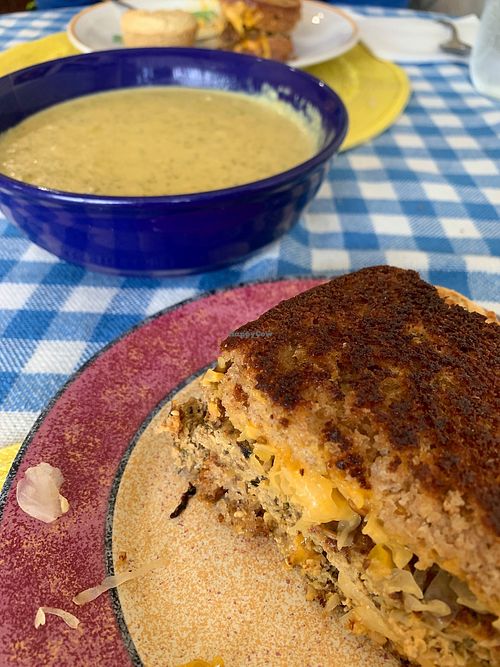 Ruben and broccoli cheddar soup. Mmmmm at Ms Julie's Kitchen in Akron