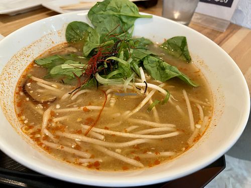 Spicy miso ramen with homemade vegan broth  at Namikaze in Fresno