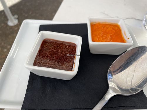 Dipping sauces for Chikn and waffles at 4th Street Social Club in Santa Rosa