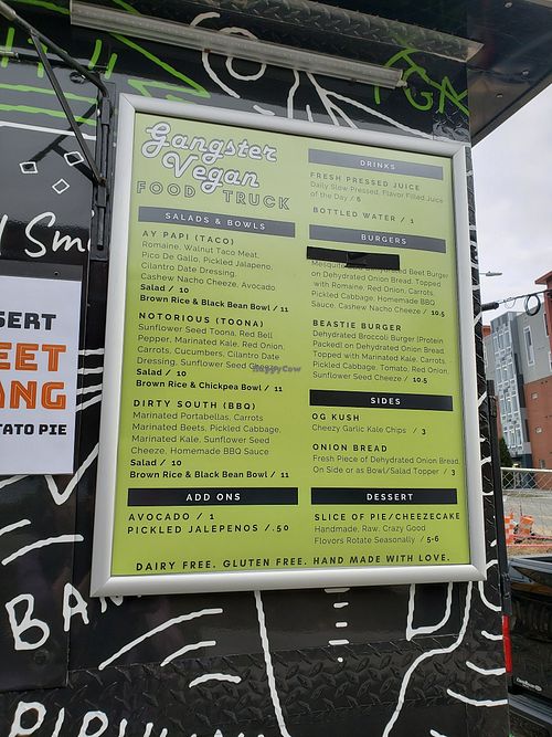 Menu at Gangster Vegan Food Truck in Cary