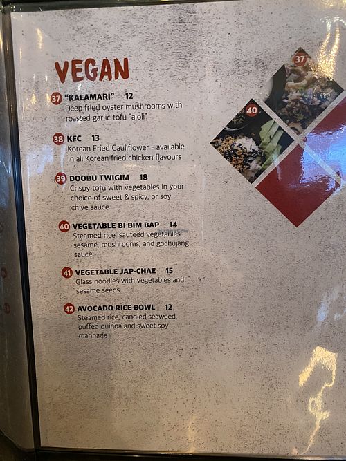 Vegan menu at Hanjan Oliver in Edmonton