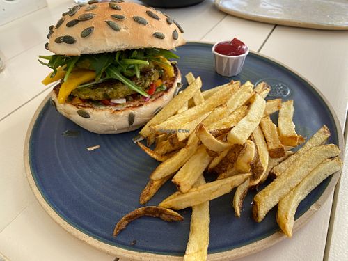 House made Vegan burger. at Cocos Veggie e Tal in Foz Do Arelho