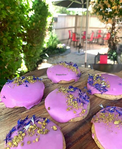 Pistachio rosewater cookies (vegan and gluten free - made in house) at Home Grown on Piper in Kyneton