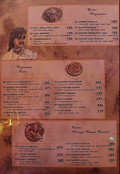 Vegetarian menu at Alibaba Tandoori & Curry in Pattaya