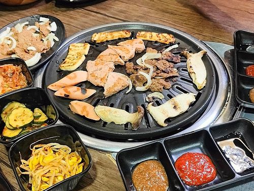 Vegan BBQ and appetisers and condiments. Love this. My best BBQ since I turned vegetarian. at Gum Gang Won 금강원 - Temple Street at Chinatown in Central Singapore