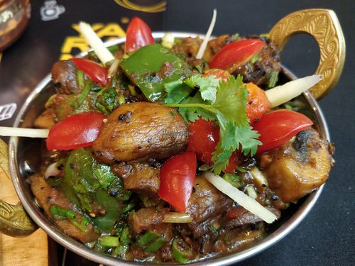 Mushroom Pepper Fry. This is vegan.  at YARANA  in Central Singapore