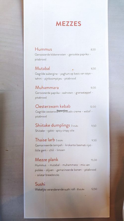 Mezze menu at Mama Gaia in Haarlem