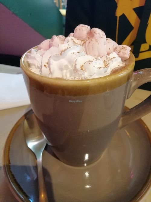 Hot chocolate with cream and marshmallows at The Vibe in Liverpool