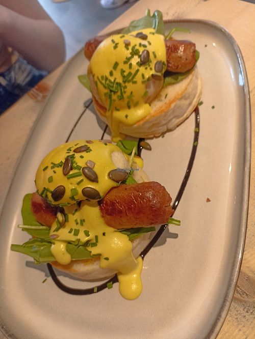 Vegan Benedict with Grilled Sausages  at The Vibe in Liverpool