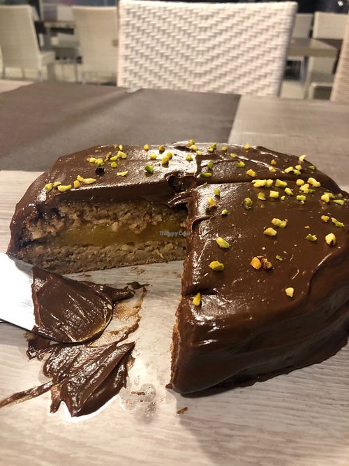 Vegan chocolate and persimmon cake at Bistro Kings in Lloret De Mar