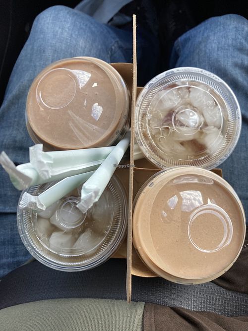 Mint Chip, Chocolate Peanut Butter Cup, Lemon & Raspberry Tea. The Lemon tastes like a lemon drop, super tasty! Each tea is complimentary & has aloe in it! 21 vitamins in smoothie at Good and Healthy in Camarillo