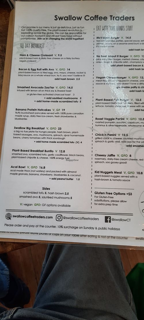 Main menu at Swallow Coffee Traders in Rockdale
