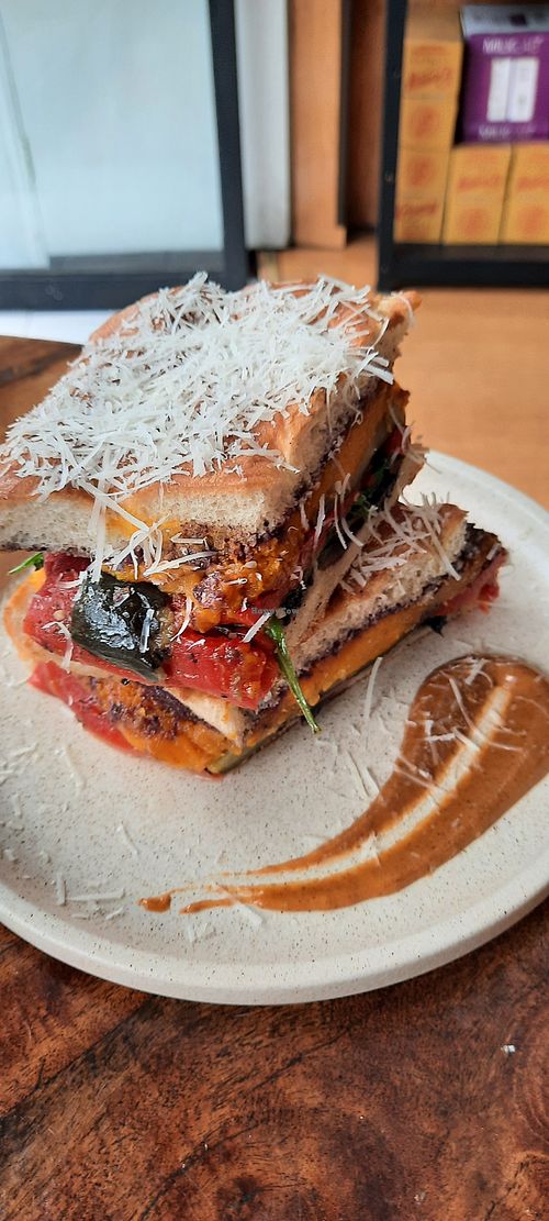 Panning with roasted veggies at Swallow Coffee Traders in Rockdale