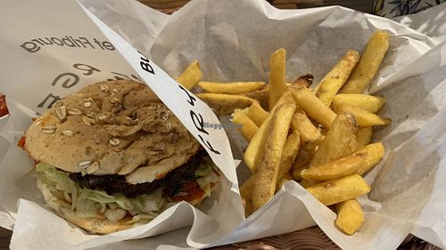 Mexican burger and fries. Around 9CHF for the burger and 3CHF for the fries. You get plenty to eat for a fairly good price.  at FryBurger Gourmet in Fribourg