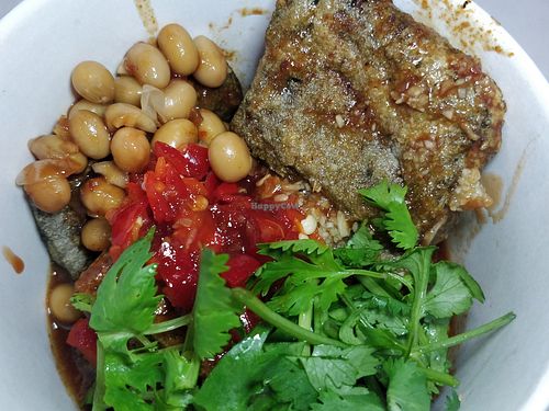 Black stinky toufu with Signature Five Spices Sauce Non-Spicy (Dry). Menu item B5 at Man Kou Xiang Stinky Tofu 满口香素食臭豆腐 in West Singapore