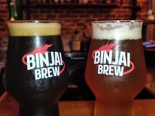 Specially crafted beer by Binjai Brew for Gravy. Freshly brewed in Singapore.  
NIB B Chocolate Cherry Stout (7%) and Sharab B Tropical Pale Ale (5%).   at Gravy - Tanjong Katong in Central Singapore