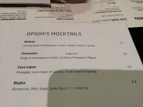 Mocktails menu at Opium  in Glasgow