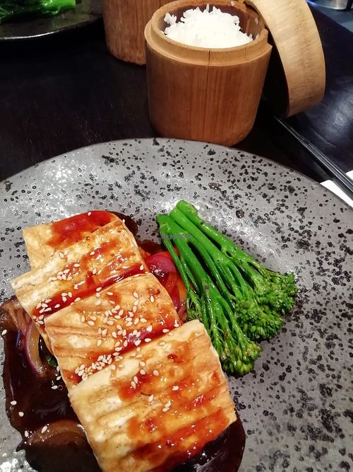 Korean BBQ tofu at Opium  in Glasgow