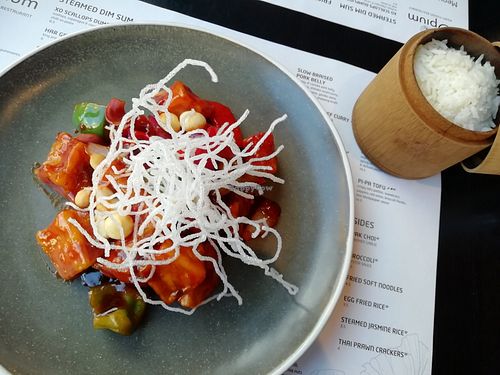 Kung Po Chinese Croissant and rice at Opium  in Glasgow