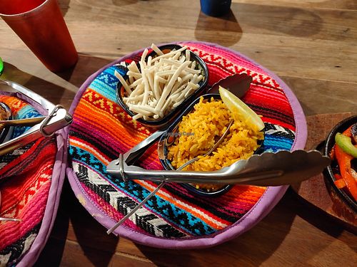 Rice and vegan cheese at El Burro Cantina in Tamborine Mountain
