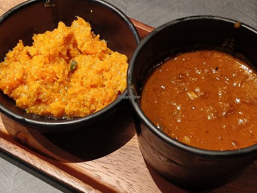 Carrot Halwa and mock fish curry gravy at Fennel by Komala Vilas in Central Singapore