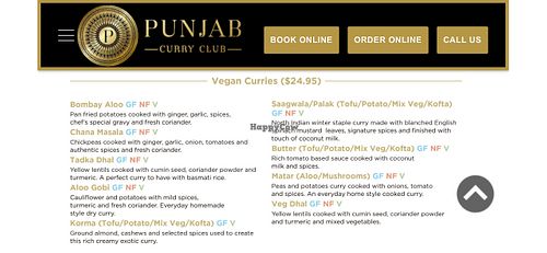 Vegan Curries Menu  at Punjab Curry Club in Wellington Point