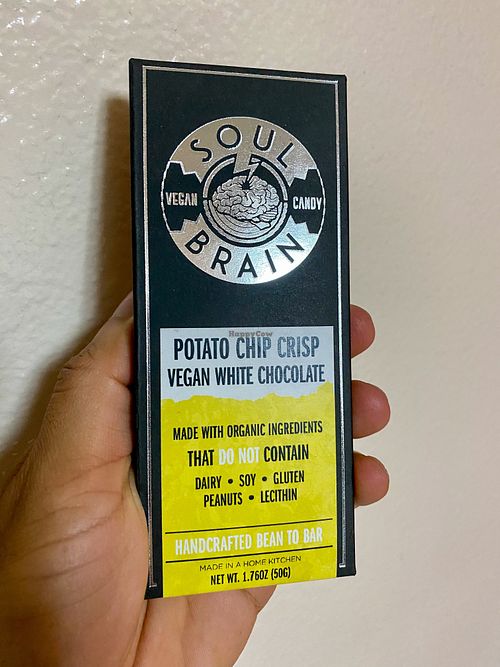 White Chocolate Potato Chip - New Packaging  at Soul Brain Vegan Chocolates in Simi Valley