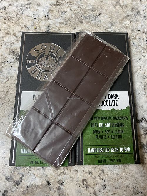 Vegan Dark Chocolate- New Biodegradable Packaging  at Soul Brain Vegan Chocolates in Simi Valley