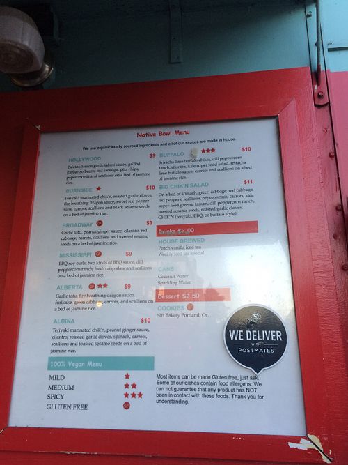  100% vegan menu at Native Bowl - Food Cart in Portland