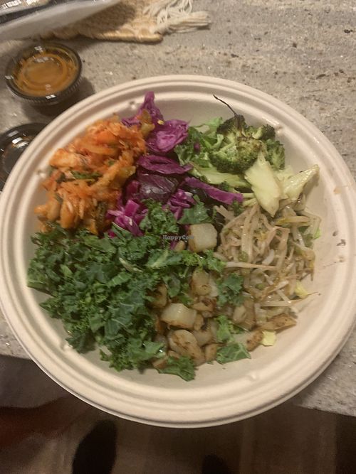 Vegan bowl with sweet potato noodles  at BIBIBOP in Fishers