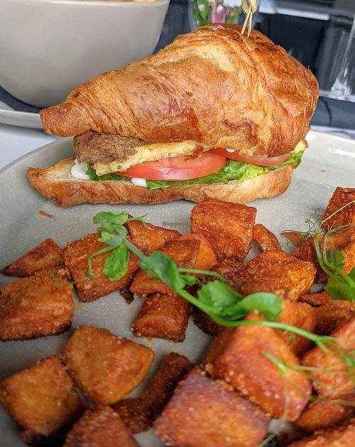 Croissant breakfast sandwich at Astoria Bistro Botanique in Gatineau