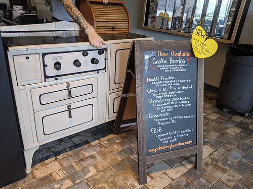 The latest antique acquisition - Coleman range being repurposed as coffee bar counter. at Sinfull Bakery in Houston
