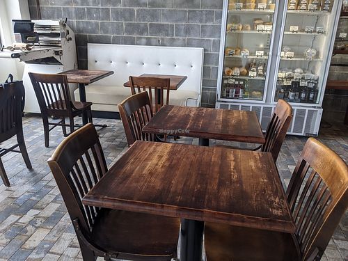 Socially distancing seating for when in shop dining reopens. at Sinfull Bakery in Houston