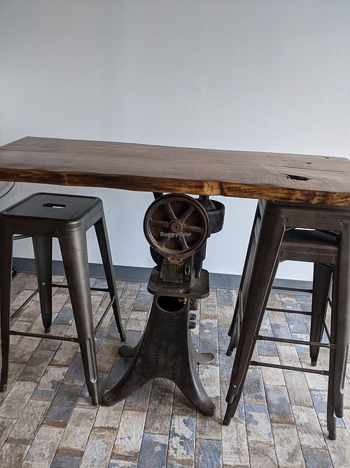 Repurposed antiques for counter seating. at Sinfull Bakery in Houston