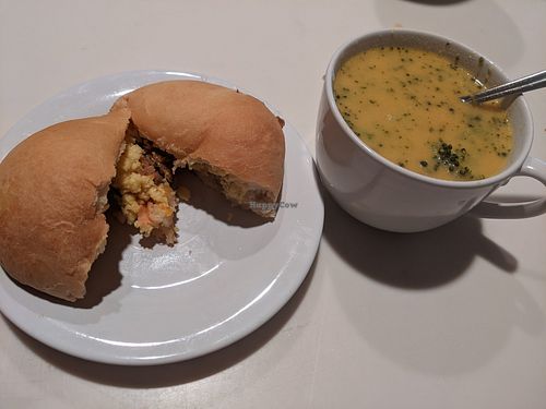 Soup & kolache plated at home. at Sinfull Bakery in Houston