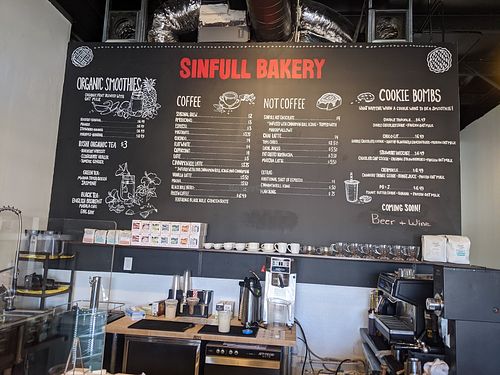 Menu board at Sinfull Bakery in Houston