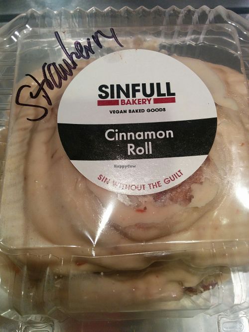 strawberry Texas sized cinnamon roll! at Sinfull Bakery in Houston