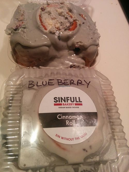 Texas sized blueberry cinnamon rolls; moist, flavorful, tasty at Sinfull Bakery in Houston