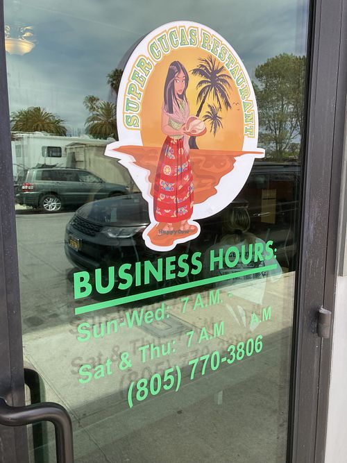 Door sign  at Super Cuca's in Isla Vista