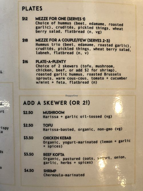 Menu at Plenty in Lakeland