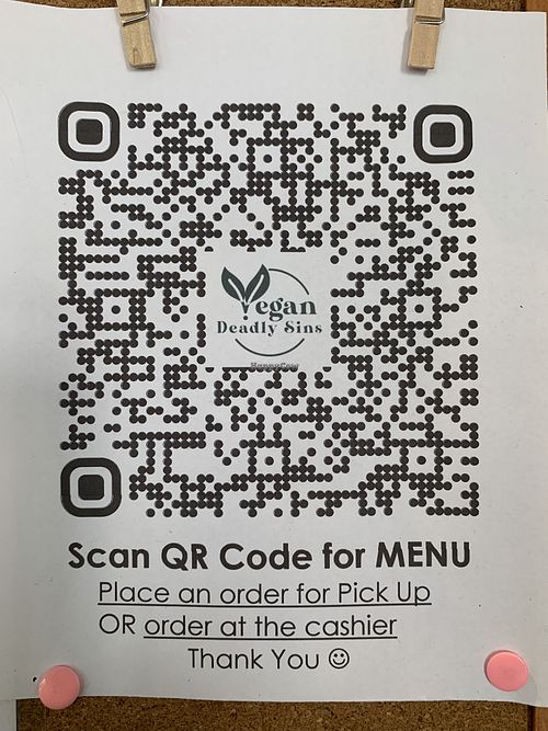 QR code for menu at Vegan Deadly Sins in Sacramento