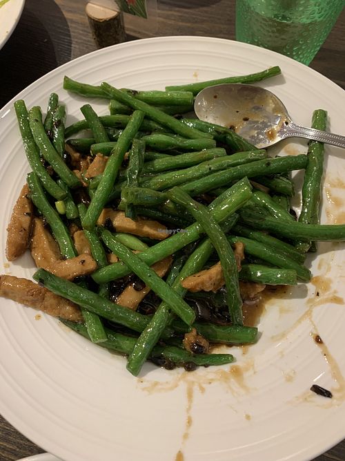 Green beans and “chicken”   at Vegan Deadly Sins in Sacramento