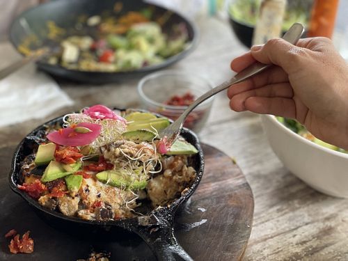 Eggplant dish  at Layla Restaurant Plants & Mushrooms in Puerto Morelos