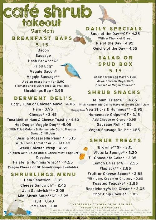 Menu at Café Shrub in Blaydon