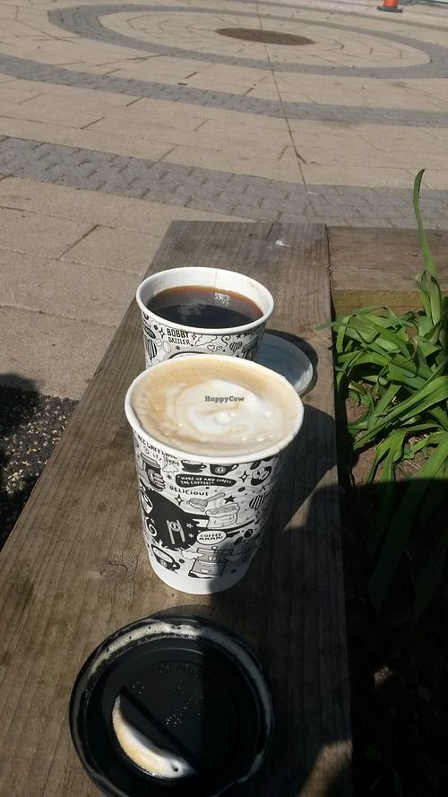 Delicious decaf soya latte with caramel and Americano   at Café Shrub in Blaydon