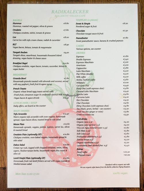 English menu at Radikalecker at Radikalecker in Berlin