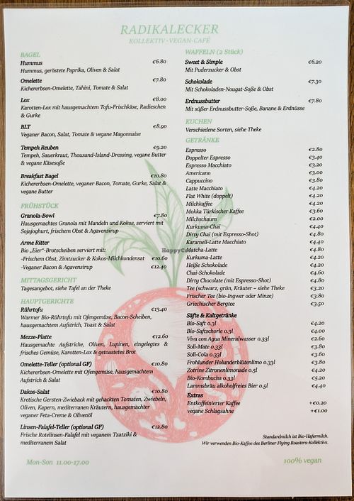 German menu at Radikalecker at Radikalecker in Berlin