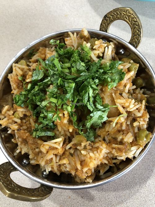 Aloo mater. I added my own cilantro. at Kabab & Curry in Canton