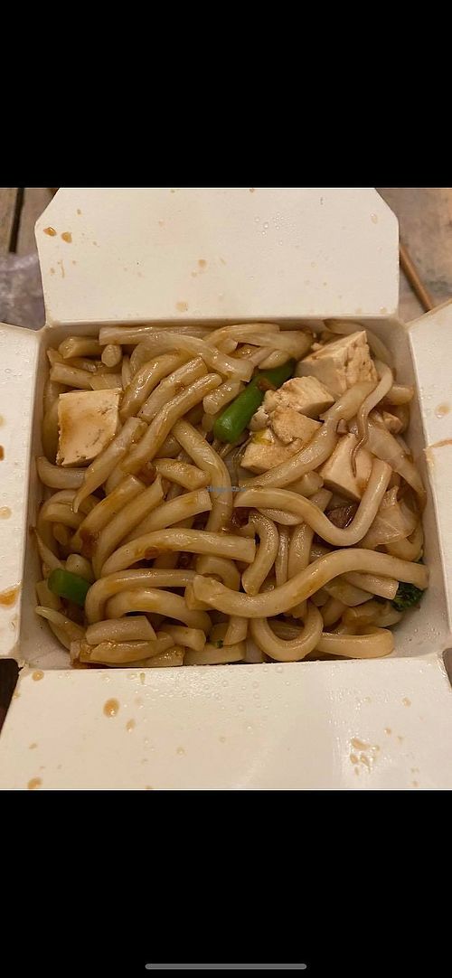 Udon noodles with tofu and garlic sauce.  at MyWok in Goes